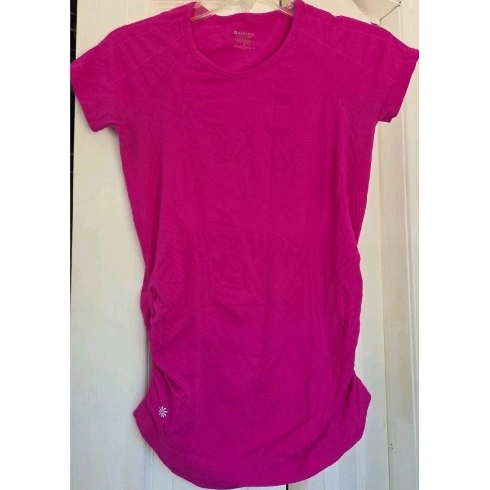 Athleta Bright Pink Ruched Side Short Sleeve T-Shirt Women's Small